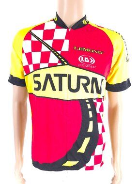 Louis Garneau Saturn Cycling Biking Men Shirt Jersey Red Yellow Size L